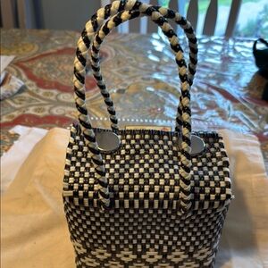 Stylish Black and White Woven Handbag